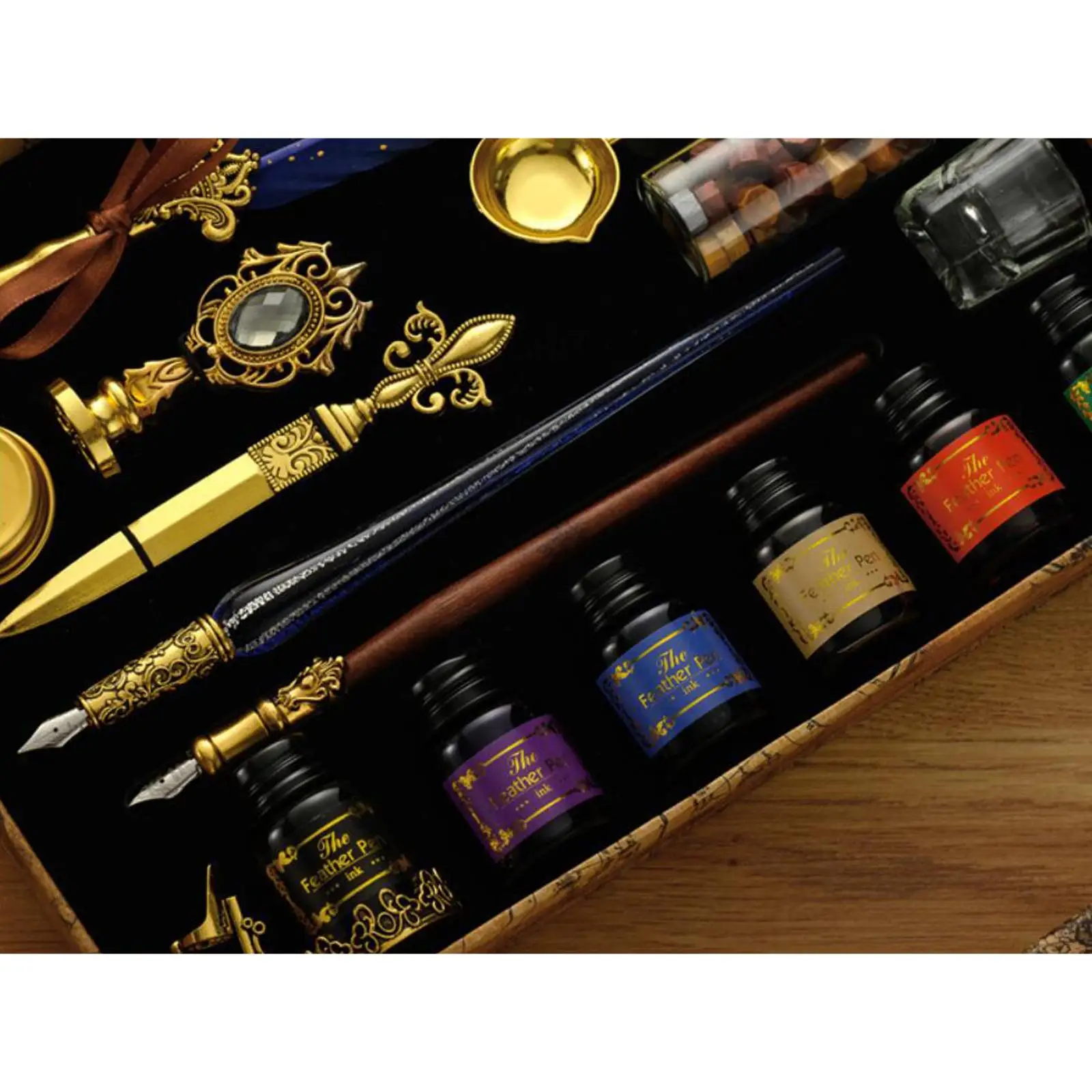 Vintage Style Quill Pen and Ink Set Feather Dip Letter Opener Stamp with 18 Replacement Nibs for Students Gift Elders Vintage Style Quill Pen and Ink Set Feather Dip Letter Opener Stamp with 18 Replacement Nibs for Students Gift Elders