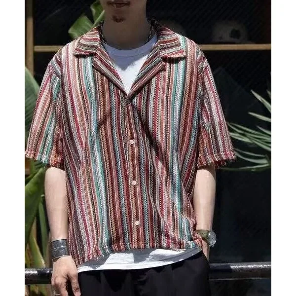 

Vertical Stripes Summer Vintage Shirt Short Sleeve Japanese Lazy Style Shirt Men's Summer Half Sleeve Shirt