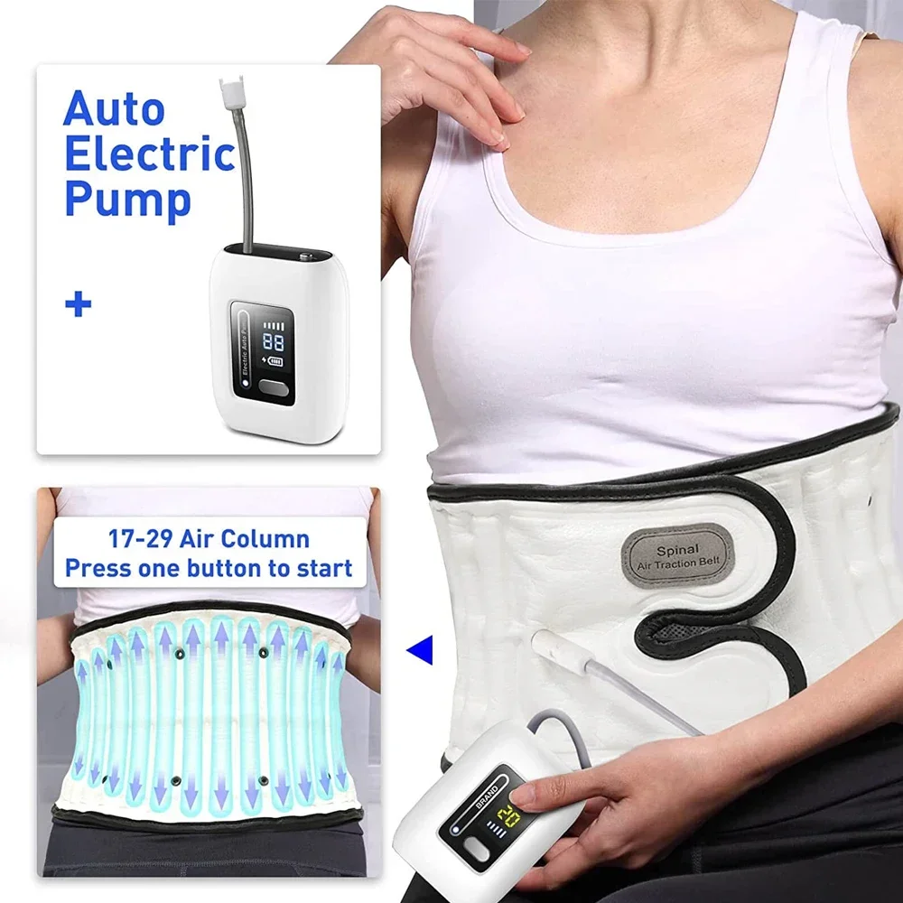 GENGGAO Manual & Automatic Decompression Lumbar Support Belt Waist Air Traction Brace Spinal Back Relief Belt Muscle Tension