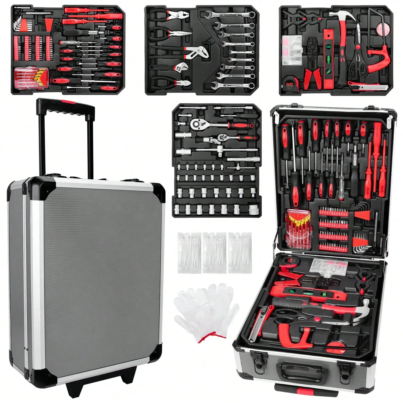 

899-Piece Heavy-Duty Tool Set in Rolling Aluminum Case with Sockets, Wrenches, Screwdrivers for Home & Auto Repair