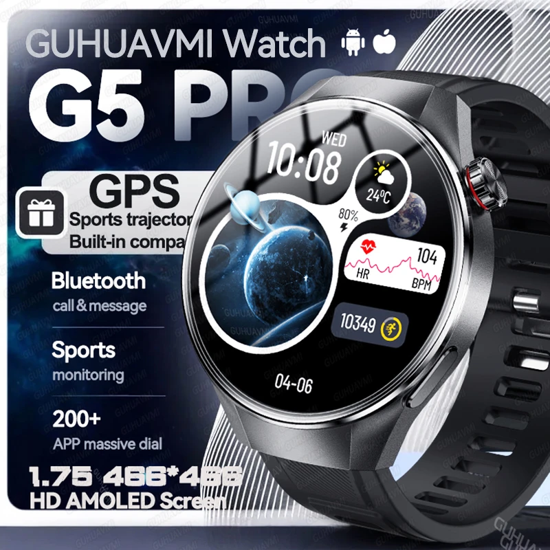 

2025Новые умные часы GT5 PLUS для мужчин 1,75 AMOLED экран GPS траектория движения сердечного ритма Bluetooth вызов IP68 водонепроницаемые умные часы