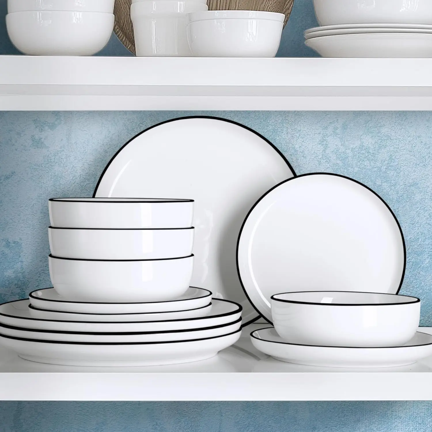 طقم أواني طعام بورسلين نوفا، خدمة لـ 4 أشخاص - أطباق وأطباق بيضاء مقاومة للرقاقة والخدش - ميكروويف وغسالة أطباق