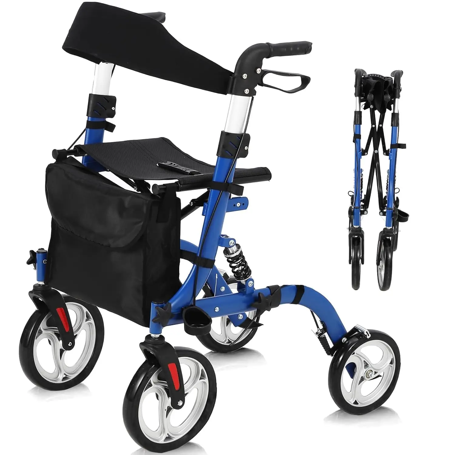 All Terrain rollators voor senioren, rollator met zitting, opvouwbare aluminium rollators met rugleuning, verstelbare hoogte voor volwassenen
