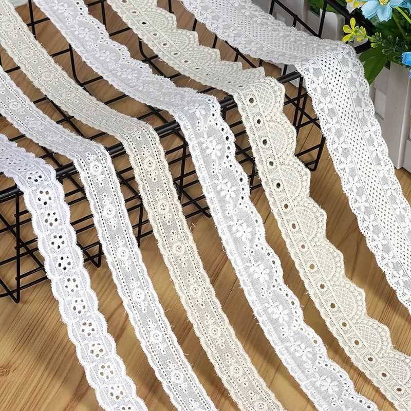 Cotton Embroidery Ribbon Lace Collar Fabric, Handmade DIY Sewing Material, Curtains, Dress Cloth, Fringe Decor, White, Beige