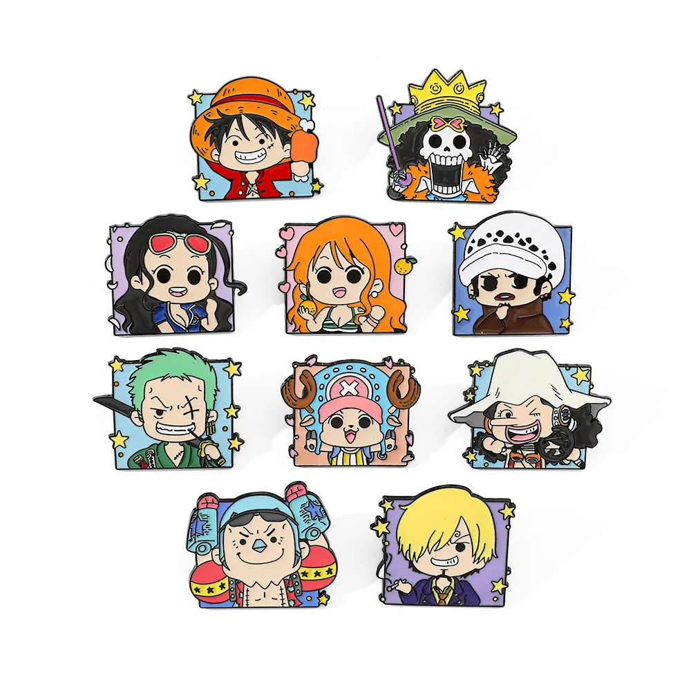 1 Set One Piece Brooch Anime Cartoon Luffy Skull Enamel Brooch Trafalgar Badge Lapel Pins Hats Backpack Decoration Jewelry Gifts