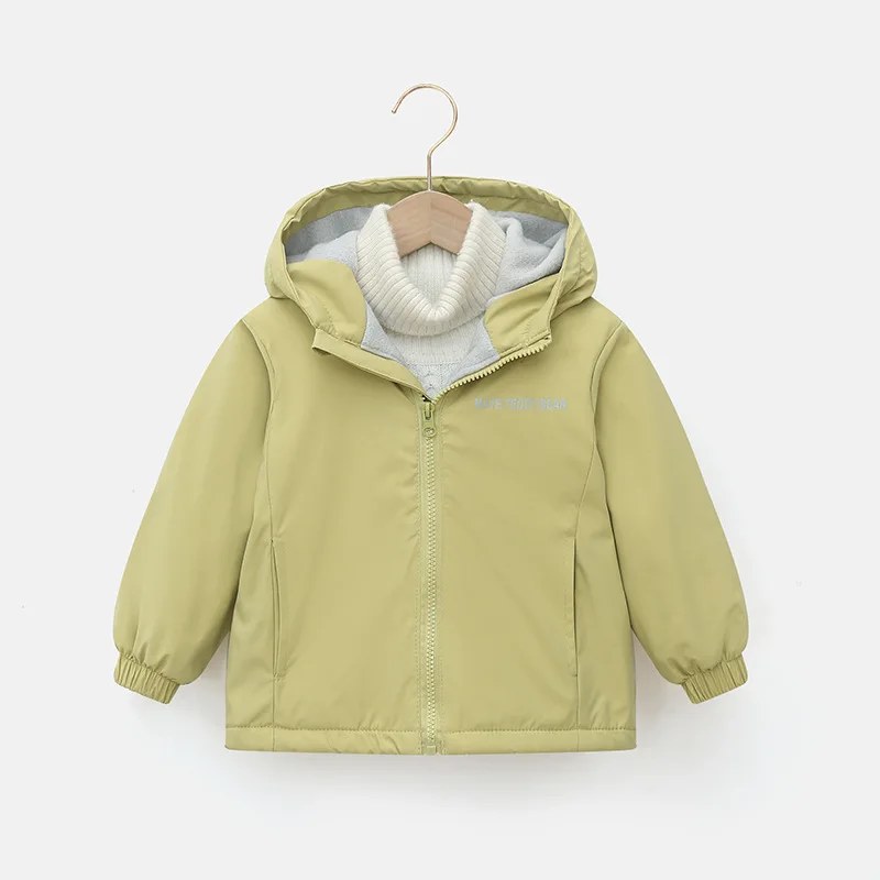 123  Teen Boys Interchange Jacket Autumn Winter New Solid Color Thick Warm Hooded Zipper Parker For Girls Leisure Outwear 3-12 Y
