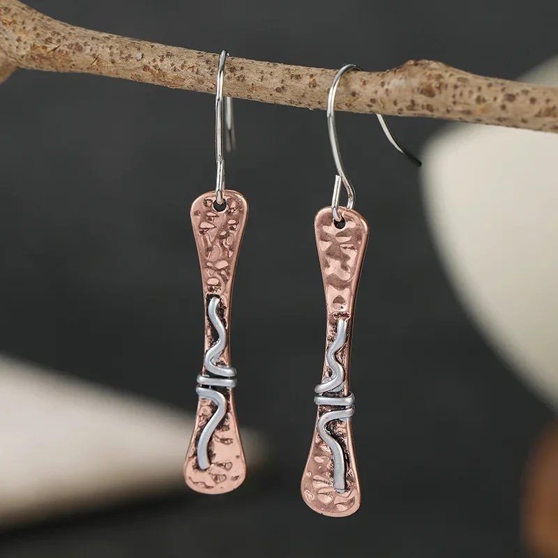 Women's Vintage Hammer Patterned Pendant Earrings Artistic Bohemian Style Metal Earrings Fashion Casual Jewelry Accessory