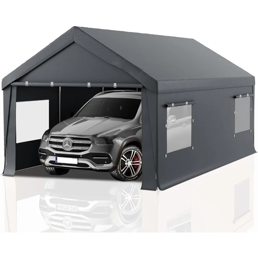 

Carport 10x20 Heavy Duty Portable Garage,Carport Canopy with Roll-Up Windows & Doors,Portable Garages and Shelters with Removabl