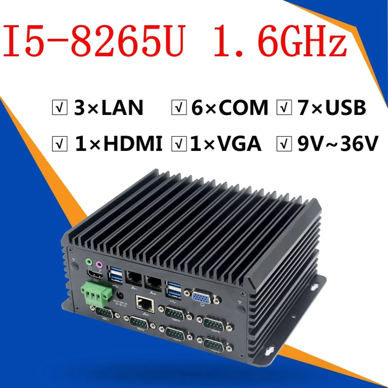 Industrial Mini PC Intel Core i7 8565U i5 8265U i3 8145u with 6 COM RS232 RS422 RS485 HDMI VGA 3 lan GPIO PS2 ports