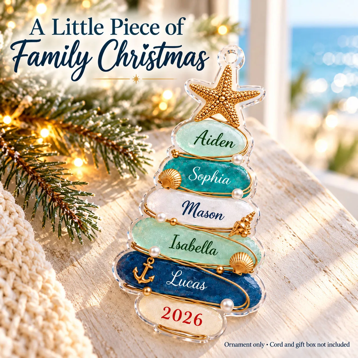 Personalized Christmas Acrylic Ornament Custom Family Names Coastal Tree Hanging Decoration 10cm Xmas Keepsake Gift for Parents