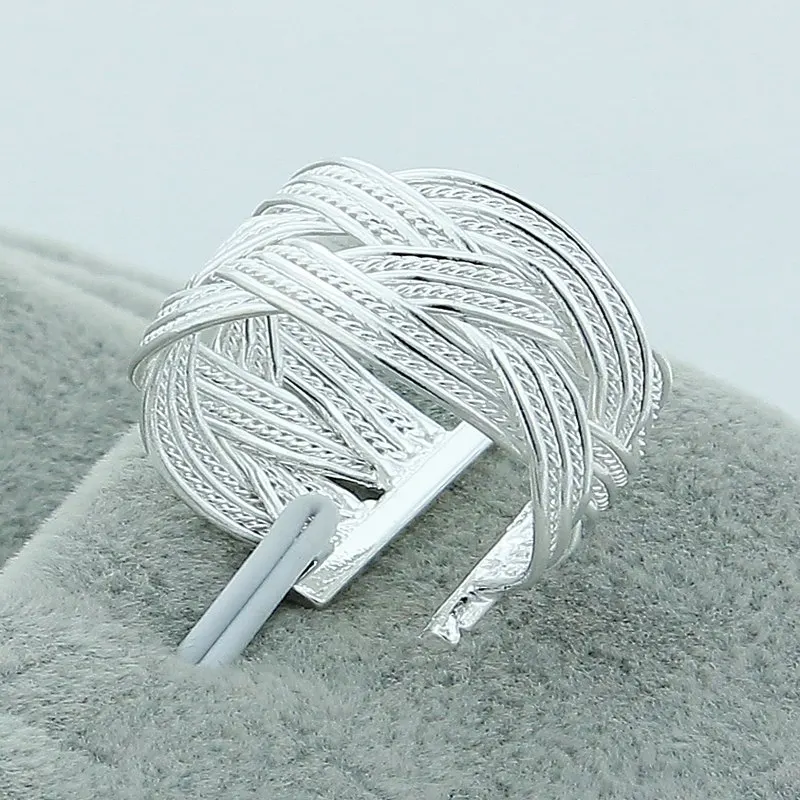 Fashion 925 Sterling Silver Braided Open Ring For Men Women Popular Birthday Anniversaries Party High-End Jewelry Accessories