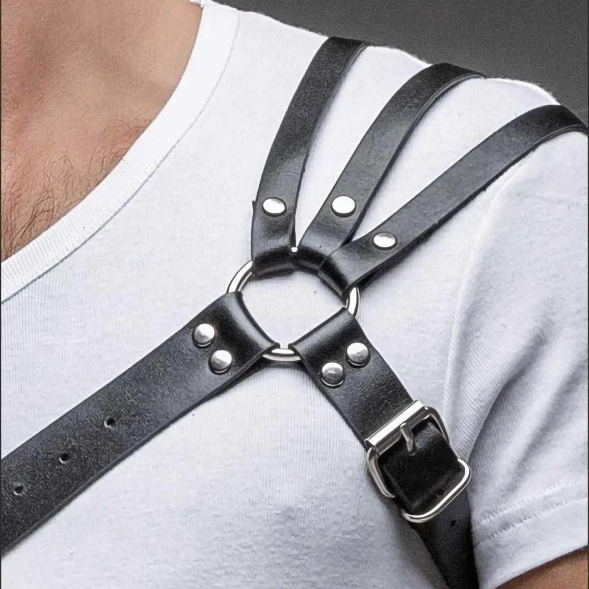 Men\'s Harness One Shoulder PU Leather Gay Men Chest Harness Bondage Black Leather Men Accessories Upper Erotic Body Men Harness