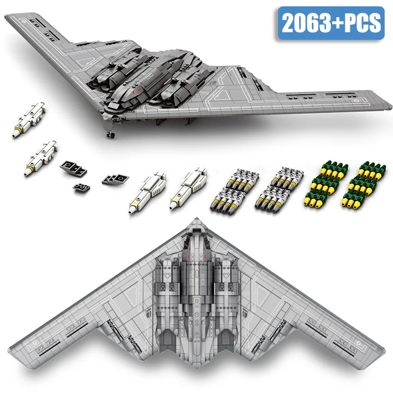 

2024 NEW MOC Military Stealth And Strategic Bomber Building Blocks Kits DIY Fighter Model With Missile Bomb Brick Toys Gifts