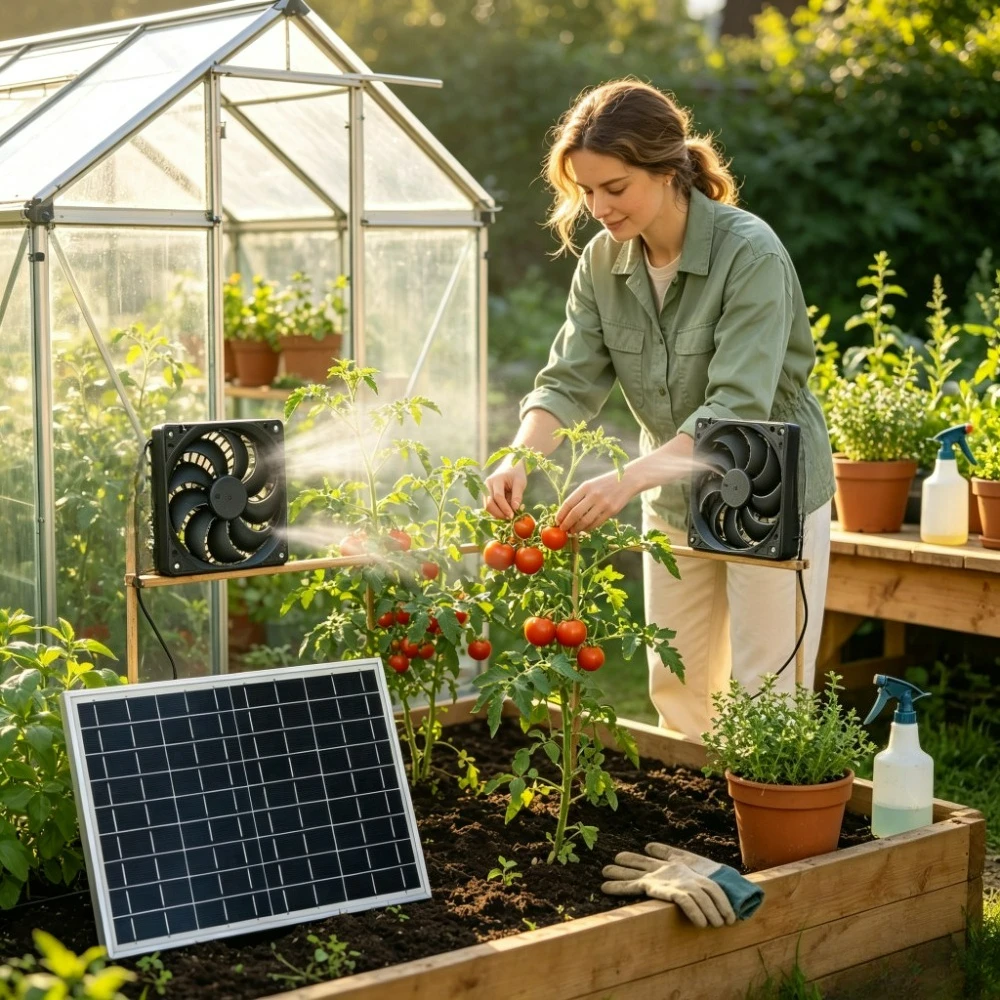 Home Gardening Helper 10W 15W Solar Exhaust Fan Kit with Dual Fans Weather Resistant Ventilation Cooling for Greenhouse Chicken