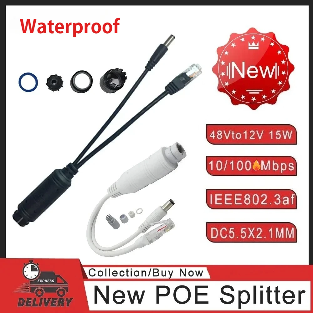 48V to 12V POE Spliter Waterproof With Video And Power Adapter Cable Supply Module Injector for IP Camera Extender 10/100Mbps