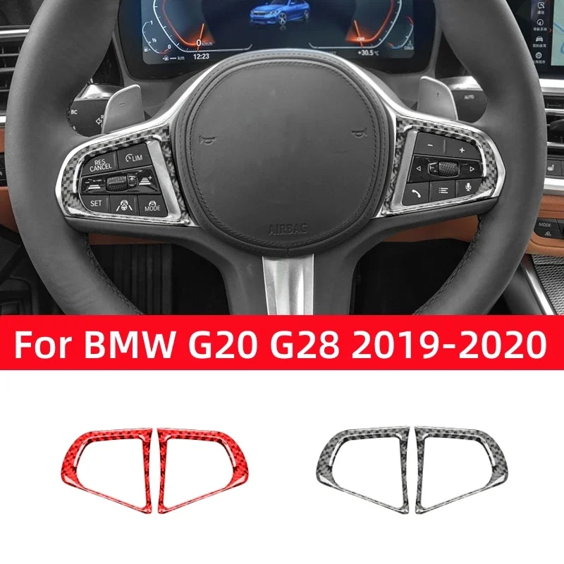 For BMW 3 Series G20 G28 2019-2020 Accessories Carbon Fiber Interior Car Steering Wheel Panel Buttons Trim Cover Frame Stickers