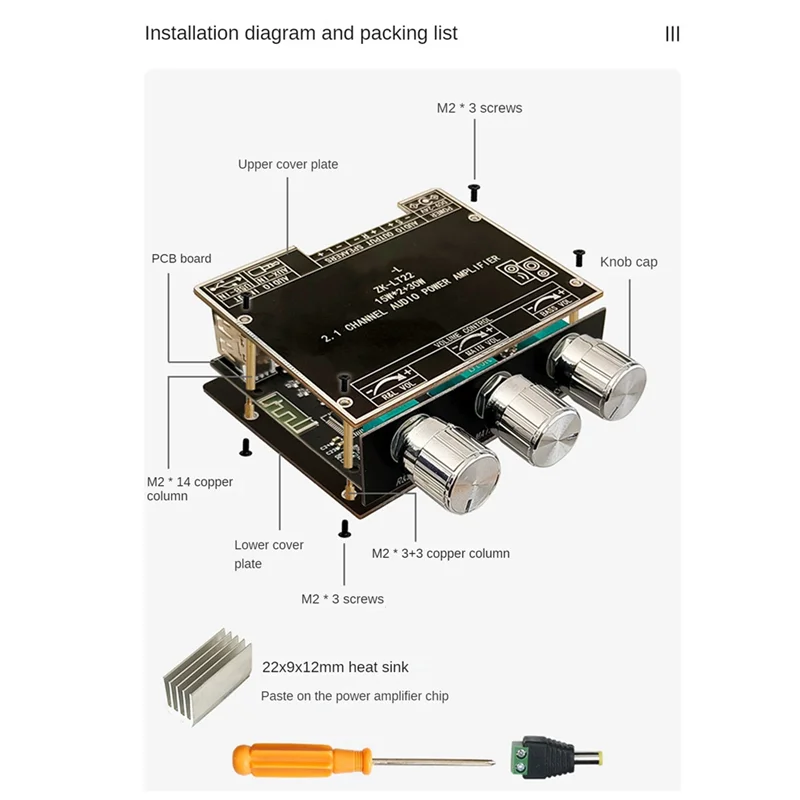 -A25M ZK-LT22 5.1 Bluetooth-Leistungsverstärkerplatine Dual 15W 2.1 Kanal-Verstärkerplatine mit 30W Subwoofer für Soundbox