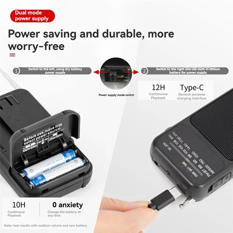 Abmf-rádio portátil de bolso am fm, rádio estéreo de 2 bandas, antena telescópica operada por rádio com entrada para fone de ouvido de 3.5mm