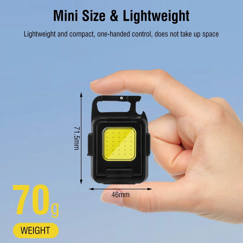 Imagem -02 - Boruit-cob Led Keychain Lanterna Usb Lâmpada Recarregável Luz de Trabalho com Ímã Saca-rolhas Emergência Camping Tenda Lanterna