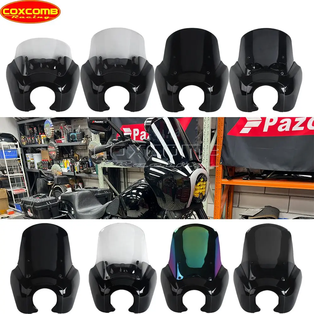 9inch 12inch 15inch Wind Screen Deflector Cowl Motorcycle Thug Style Headlight Fairing Windshield Mask Cover For Harley Fat Bob