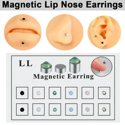 1Card 3mm Gem Fake Non Pierced Magnetic Lip Nose Earrings Flat Rook Helix Tragus Stud Piercing Body Jewelry
