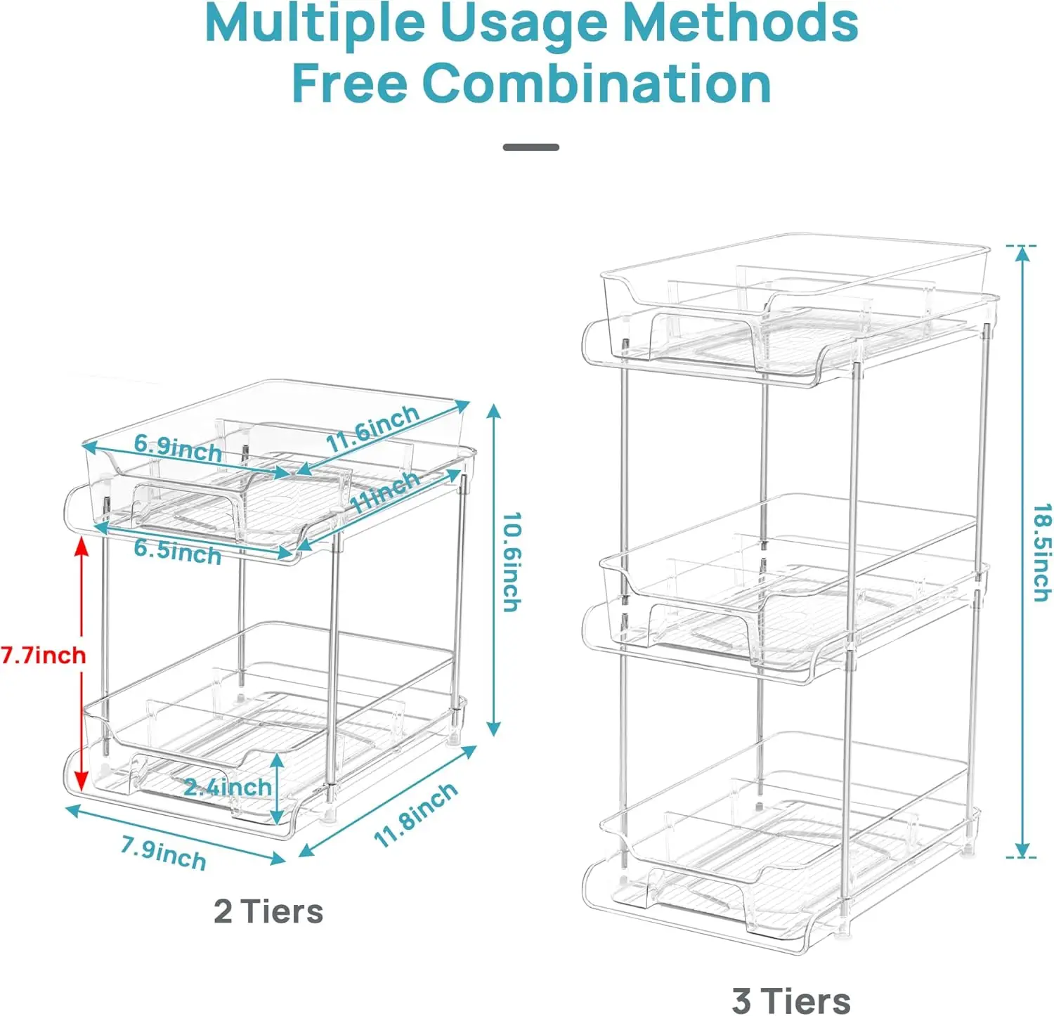 Vtopmart 4 Pack 2 Tier Bathroom Under Sink Organizers and Storage, Clear Kitchen Pantry Organization, Pull Out Medicine Cabinet