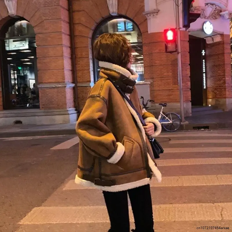 2023 nuovo inverno spesso caldo pelliccia di agnello giacche di lana con tasche donne giacche in ecopelle Outwear cappotto da motociclista impiombato