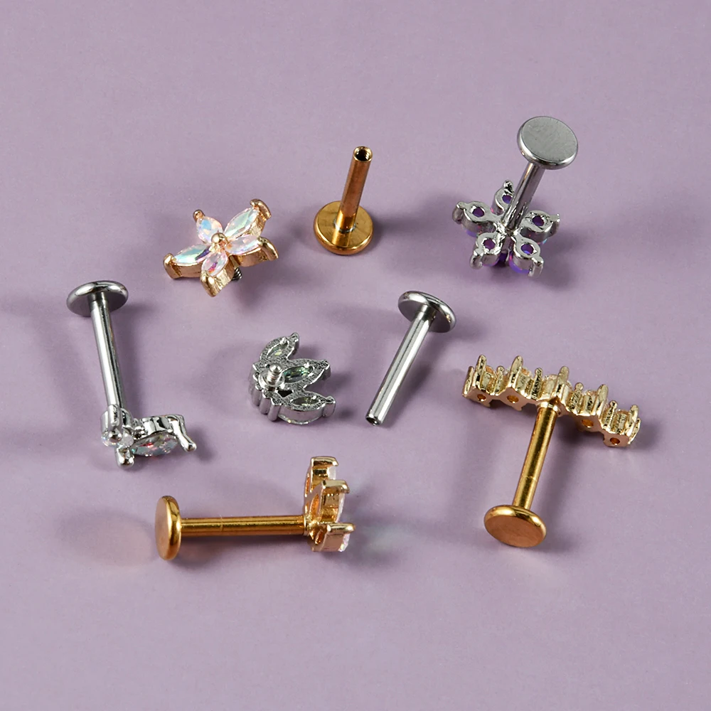 1PC 316L Stainless Steel Flower Ear Tragus Cartilage Piercing Opal Cz Crown Lobe Earrings Helix Piercing Labret Lip Piercing