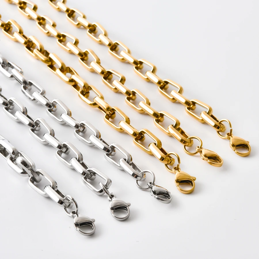 Statement Hombre Jewelry Rectangle Chains Around Neck Decor 45/50/60/70/80/90cm Stainless Steel Necklaces For Women Men Collares view 3