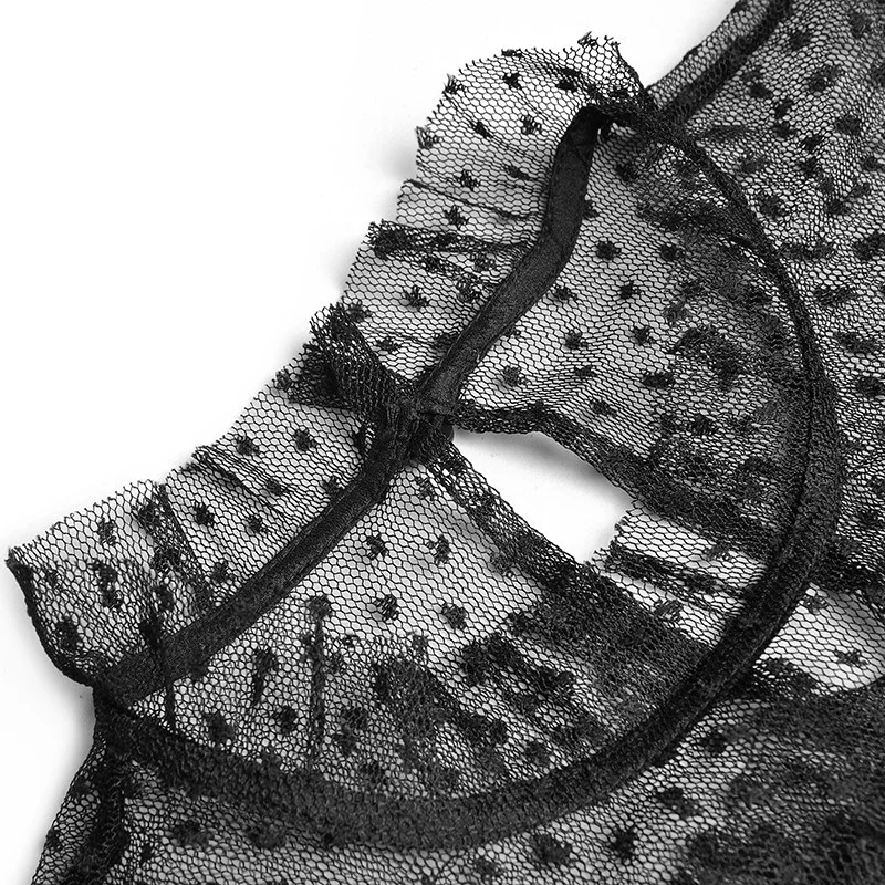 2023 Fashion Designer Spring Women's Stand Collar Mesh Long Sleeve Lace-up Ball Gown Elegant Black Dresses