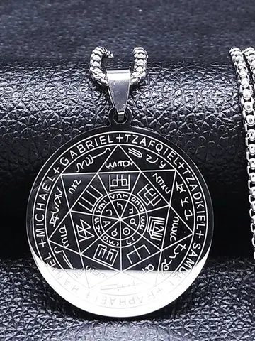 Seven Archangels Amulet Stainless steel Necklaces Men Seal of solomon Talisman Necklace Protection lewelry collar hombre