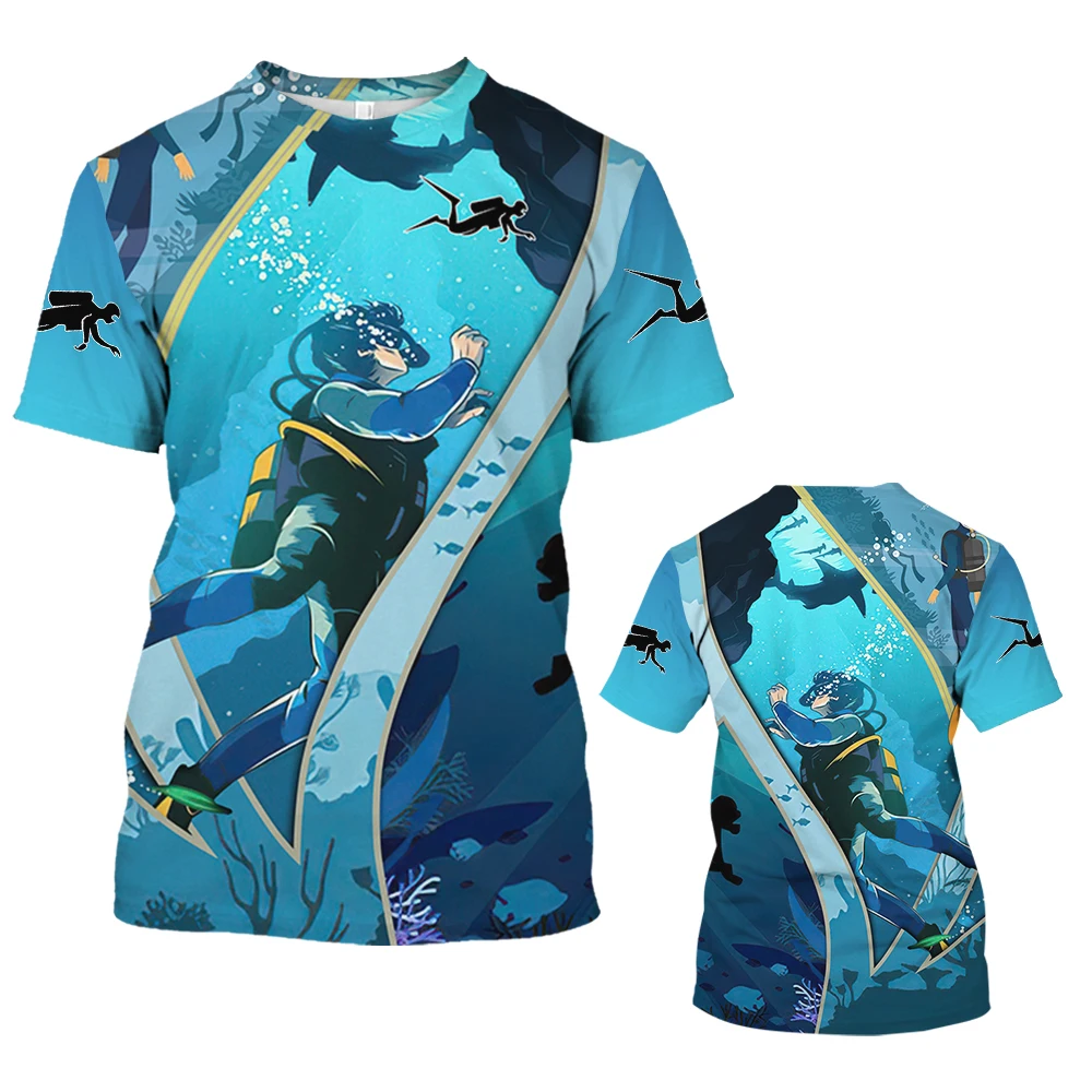 Diving Suit Men's T-shirt 3D Printed Short-sleeved Fishing Tees Tops Streetwear Summer Diving T Shirt Oversized Beach Clothing