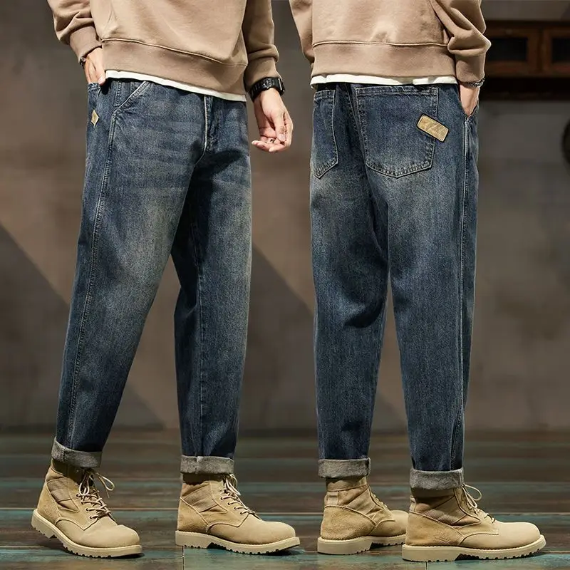 

Straight Trousers Man Cowboy Pants Original High Loose Quality Casual Xs Soft Designer Luxury Classic Denim Baggy Jeans for Men