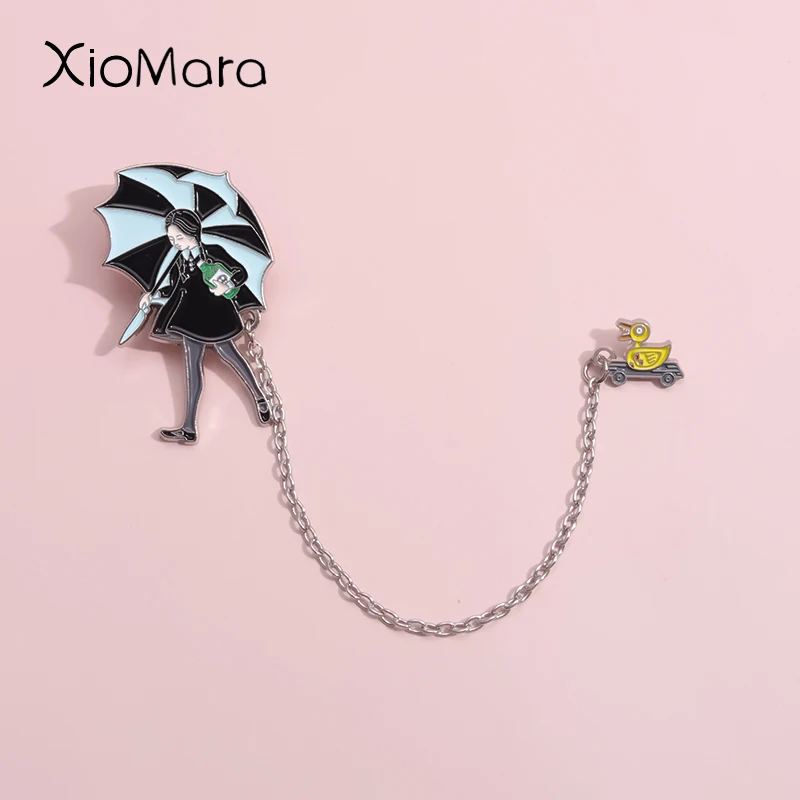 Gothic Film Charakter Design Emaille Pins minimalist ische Kette Regenschirm Mädchen Anime Filme Brosche Revers Abzeichen Fans Schmuck Geschenk