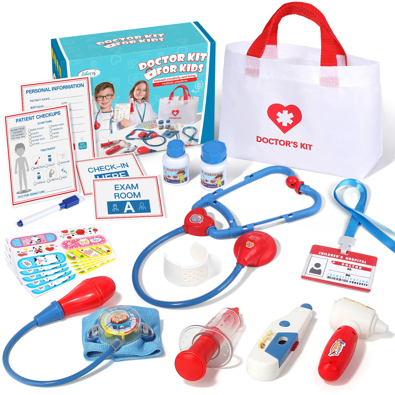 Doctor Kit for Toddlers 3-5, 20 Pieces Medical Kit with Stethoscope, Christmas Gift for 3 4 5 Years Boys Girls