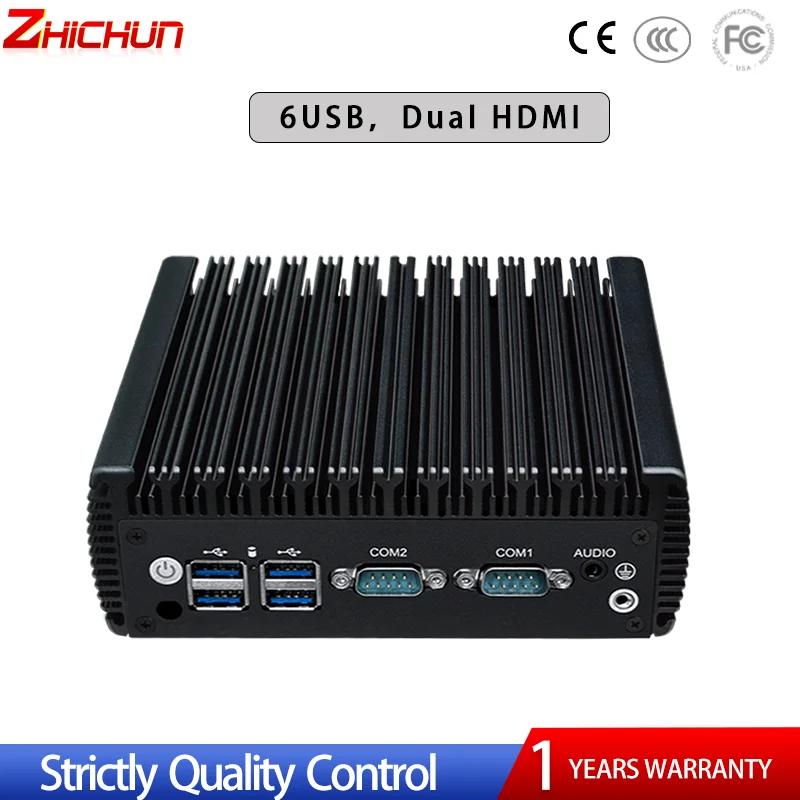 

ZHICHUN Industrial embedded fanless industrial control computer mini pc micro computer dual gigabit Ethernet port 6 serial port