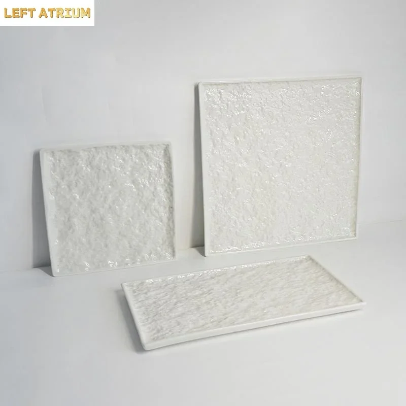 Creative Ceramic High-end Dim Sum Rectangular Western Food Plate Pure White Flat Disk Sushi Sashimi Dish Special Tableware
