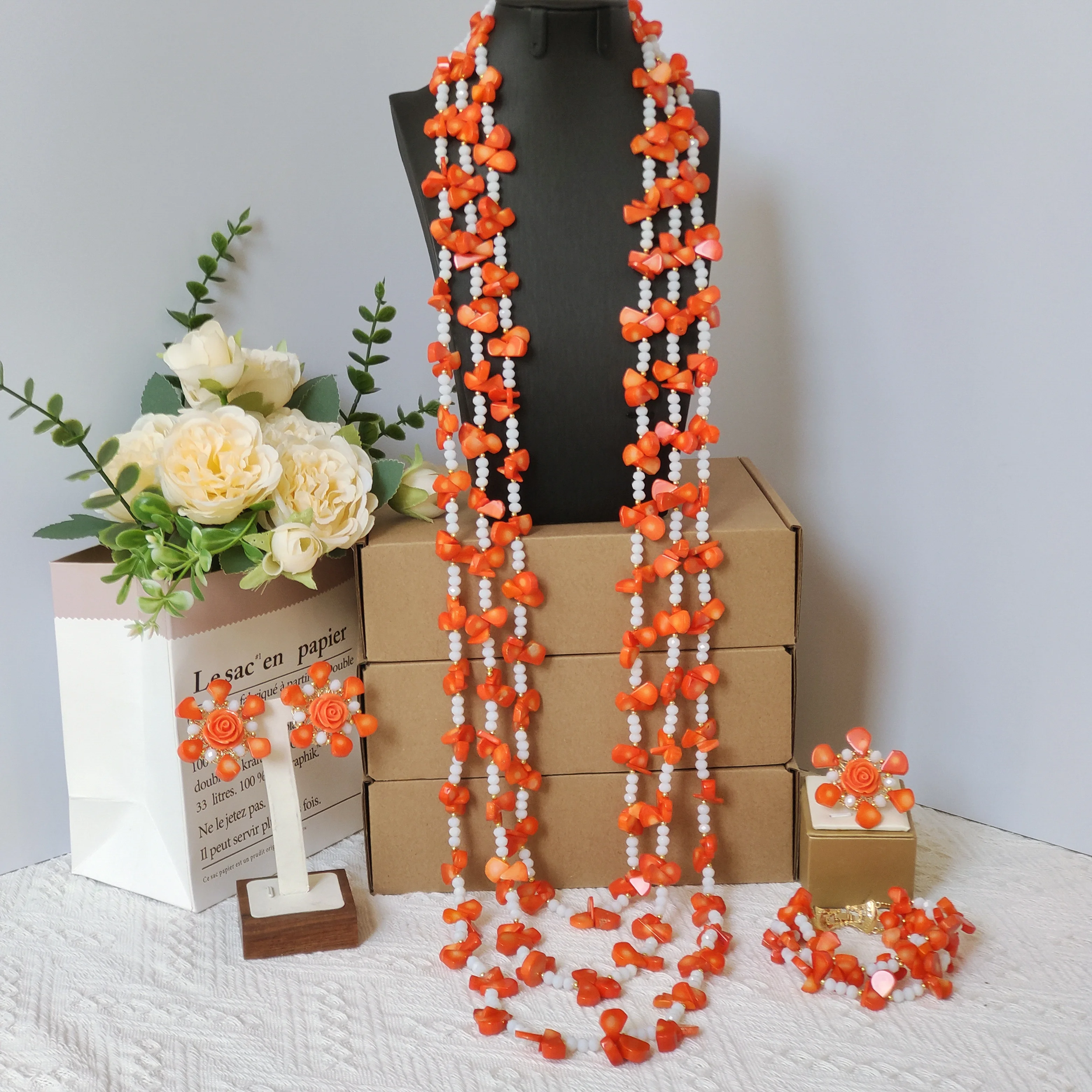 

nigerian wedding coral bridal set african beads jewelry set