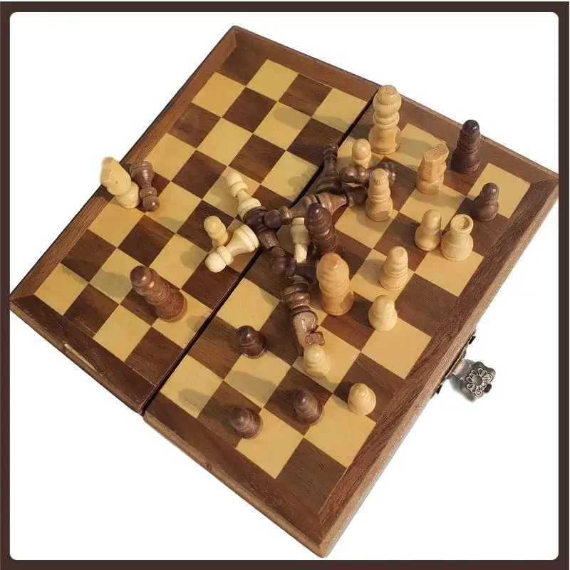 

Wooden Handmade Chess Set Medieval Knight Portable Exquisite Professional Chess Board Game Pieces Echec Jeu Family Friends Game