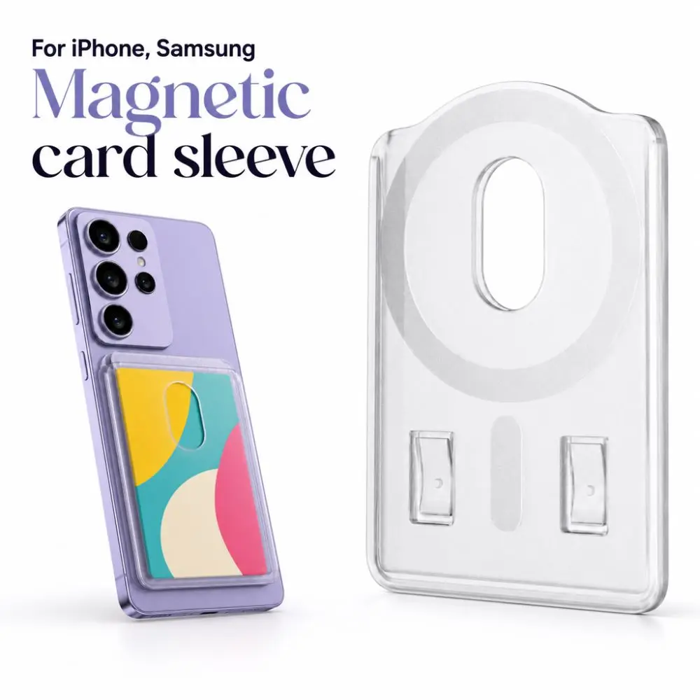 Transparent For MagSafe Card Sleeve Shockproof Ultra-thin Magnetic Stand Card Holder Detachable Lightweight for iPhone, Samsung