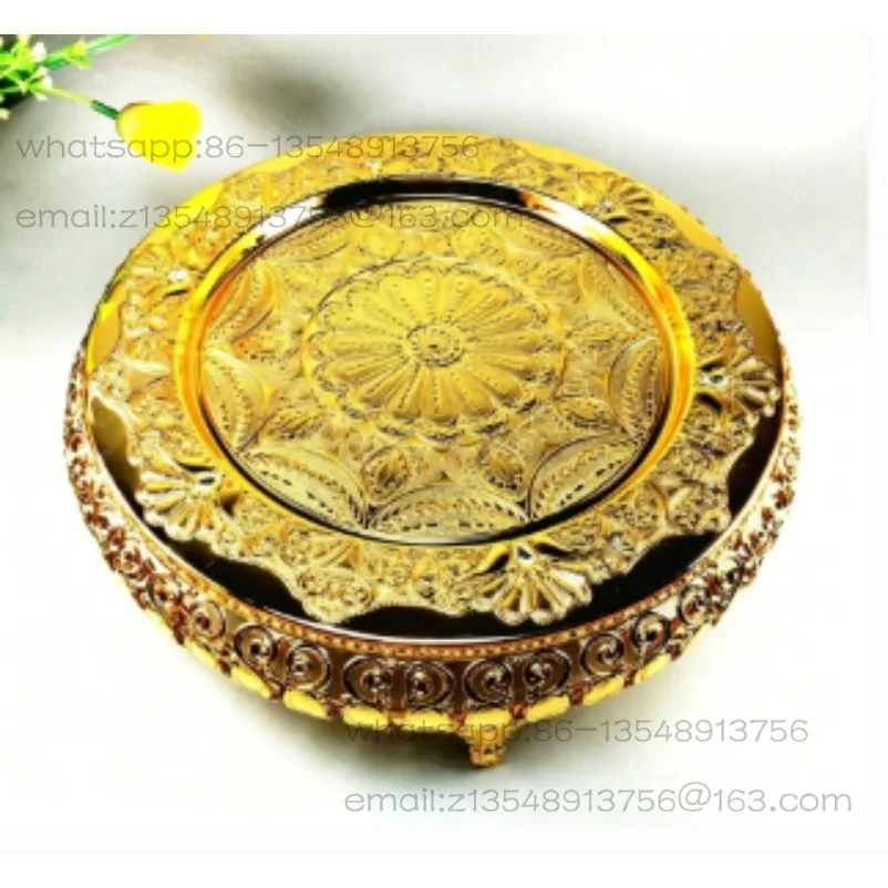 Special Tin Metal Tea Fruit Holder, Watch Basket, All Gold Peacock Set with Rhinestones, Hollow Diameter 26cm