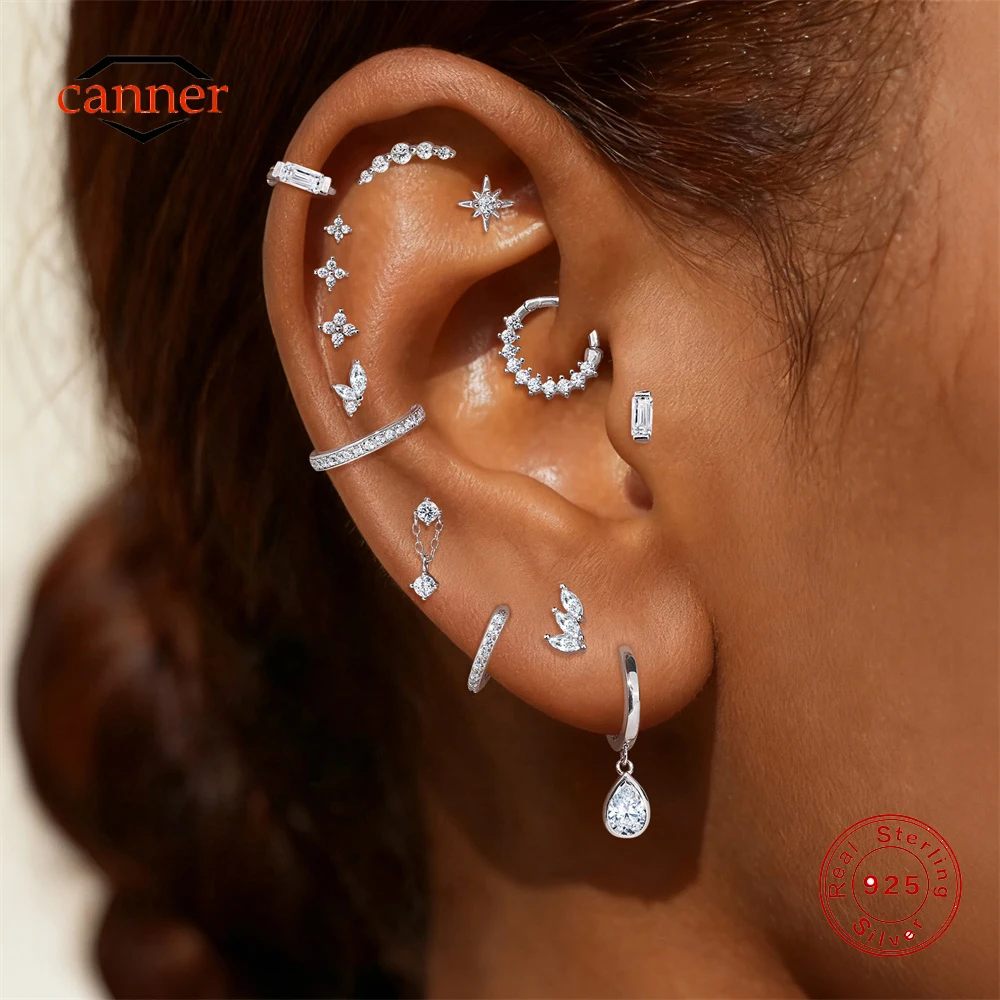 CANNER 1PC Moissanite Eight-pointed Star Piercing Stud Earrings For Women 925 Sterling Silver Flower Moissanite Earring Jewelry