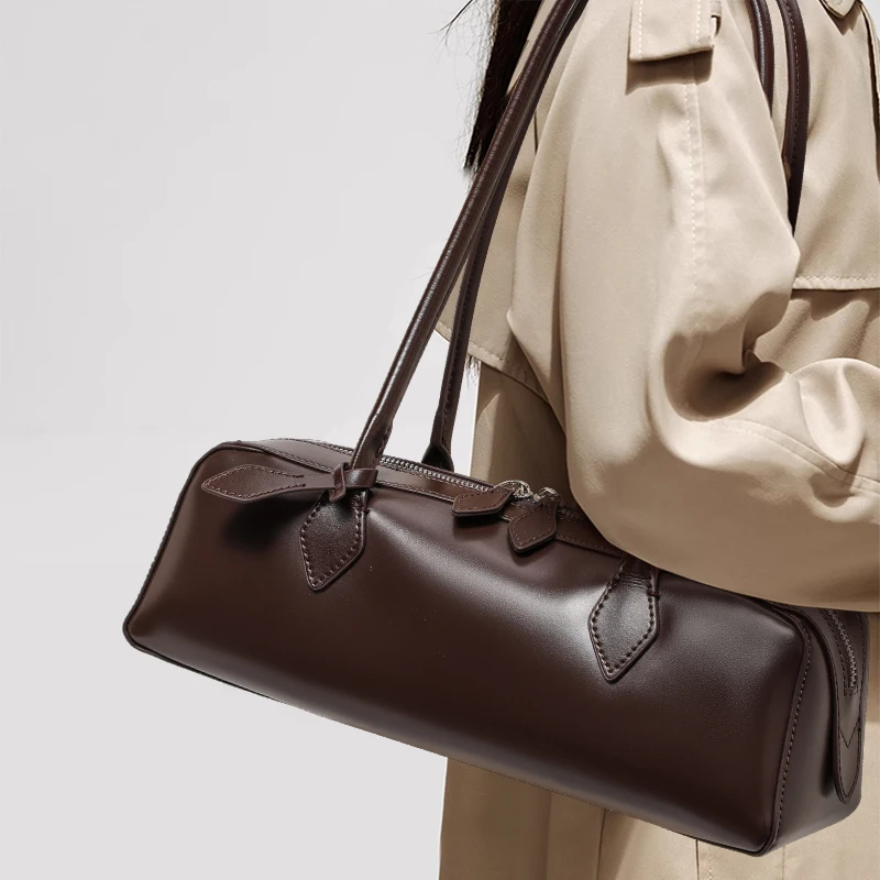 

Aidrani Women's Niche Design Single Shoulder Cowhide Underarm Bag Long Baguette New Year's Handbag Fashionable Accessory