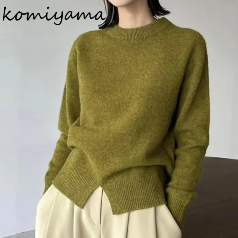 O Neck Long Sleeve Split Knitwears Spring Spring New Sweater Women Solid All Match Y2k Clothes Gentle Soft Pullover Tops