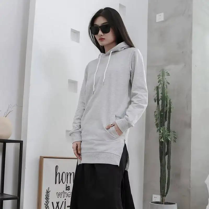 

Ladies Hooded Hoodie Spring And Autumn New Retro Japanese Hem Zipper Design Leisure Loose Large Size Hoodie