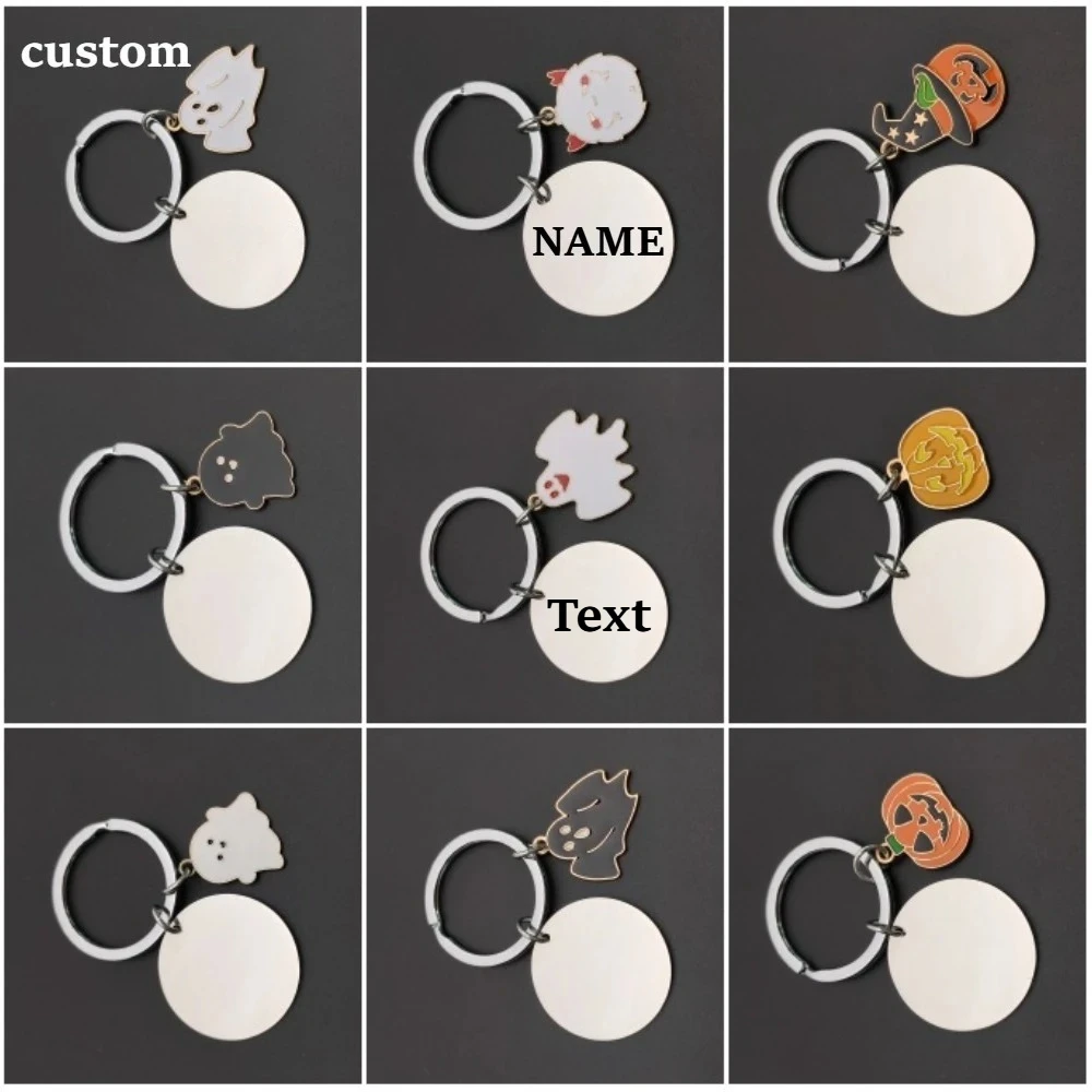 

Personalized Halloween Theme Logo Metal Stainless Steel Keychain Pendant Holiday Friend Car Keyring Cute Fun Customized Gift