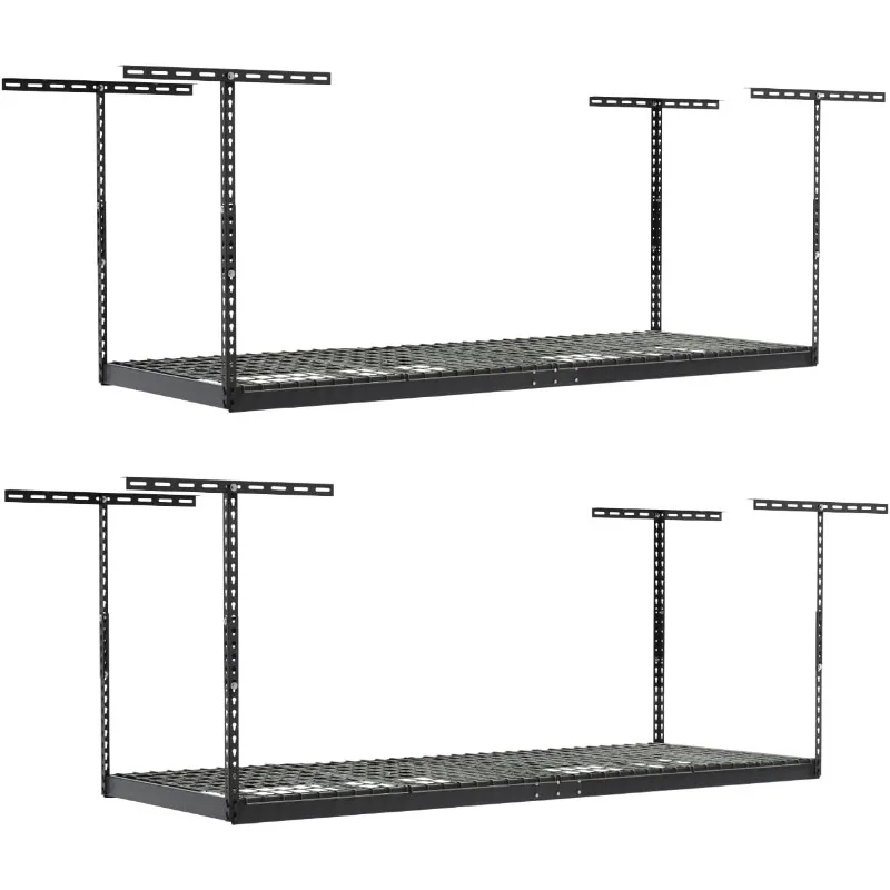 3x8’ (2-Pack) Ceiling Mounted Shelving, Adjustable Hanging Organizer, Heavy Duty Steel, Holds 500 Pounds, Color: Hammertone