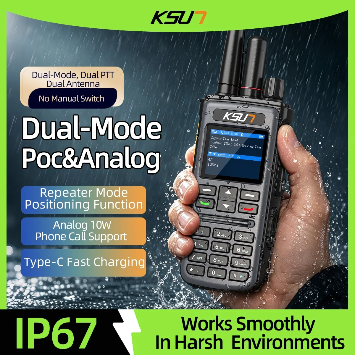 KSUN CT96P features dual antenna dual PTT IP67 protection Cross-regional relay function and a versatile charging solution new.