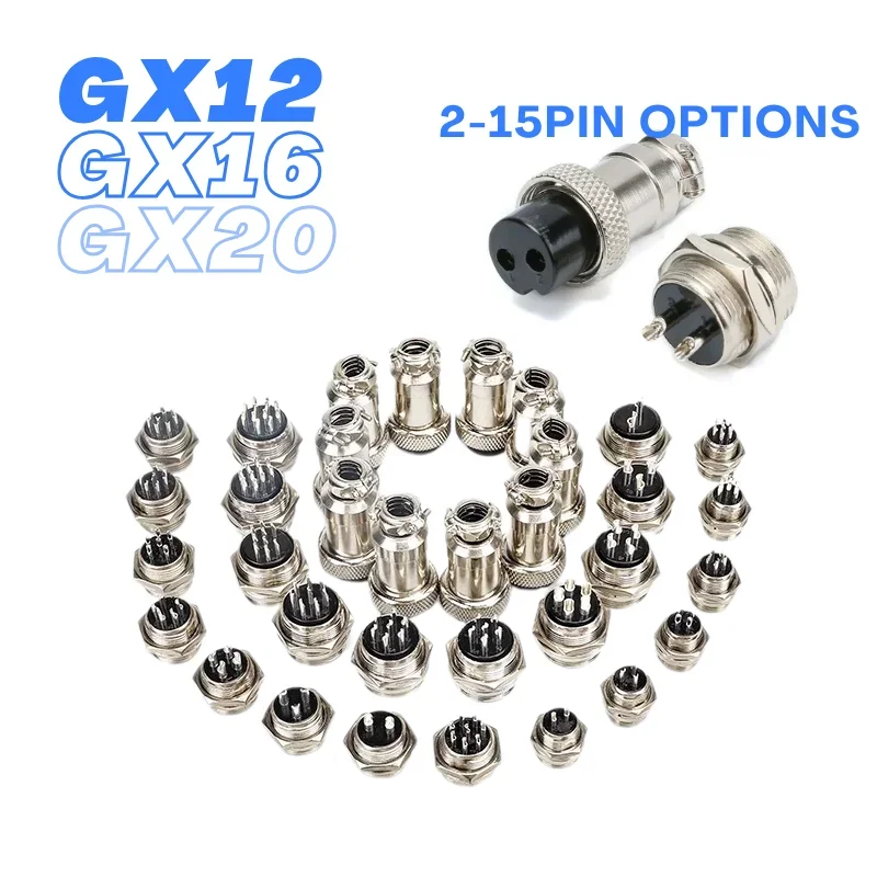 Selected 5/10/20 Sets of GX12 GX16 GX20 Waterproof Circular Aviation Plug Sockets, Rich Specifications of 2 - 15 Pins