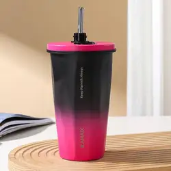 Magnetic Lid Coffee Cup Insulated Stainless Steel Coffee Tumbler with Straw 600ml Thermal Cup for Work Home for Travel